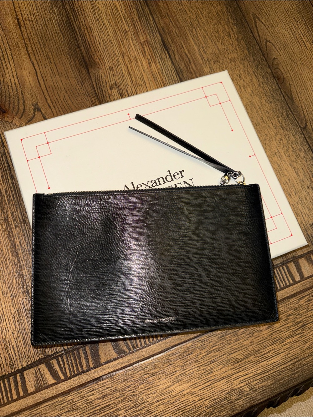 Alexander McQueen Black Leather Wrist Pouch with Zip Pull